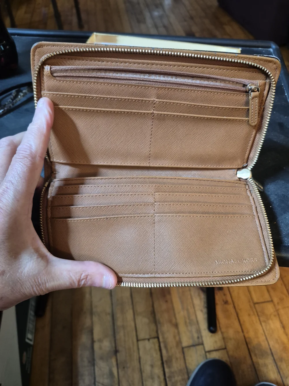 Michael Kors Brown MK Logo Continental Wallet with Gold Hardware